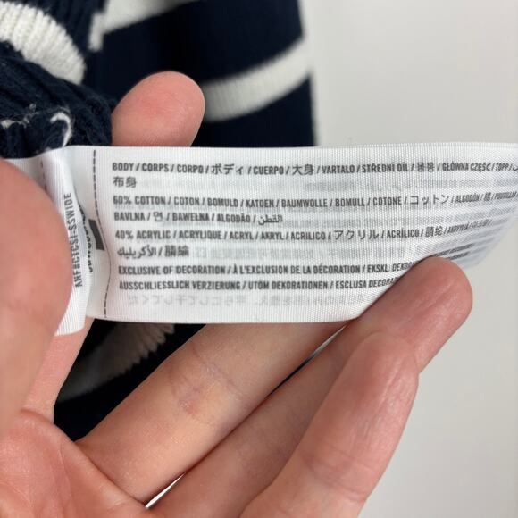 Hollister Chunky Ribbed Oversized Half Zip Sweater navy blue white stripe Medium - Picture 9 of 9